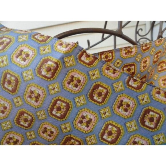 Vtg Scarf Pocket Square Blue Yellow Beige Geometric Design Handmade 100% Acetate - Picture 4 of 8